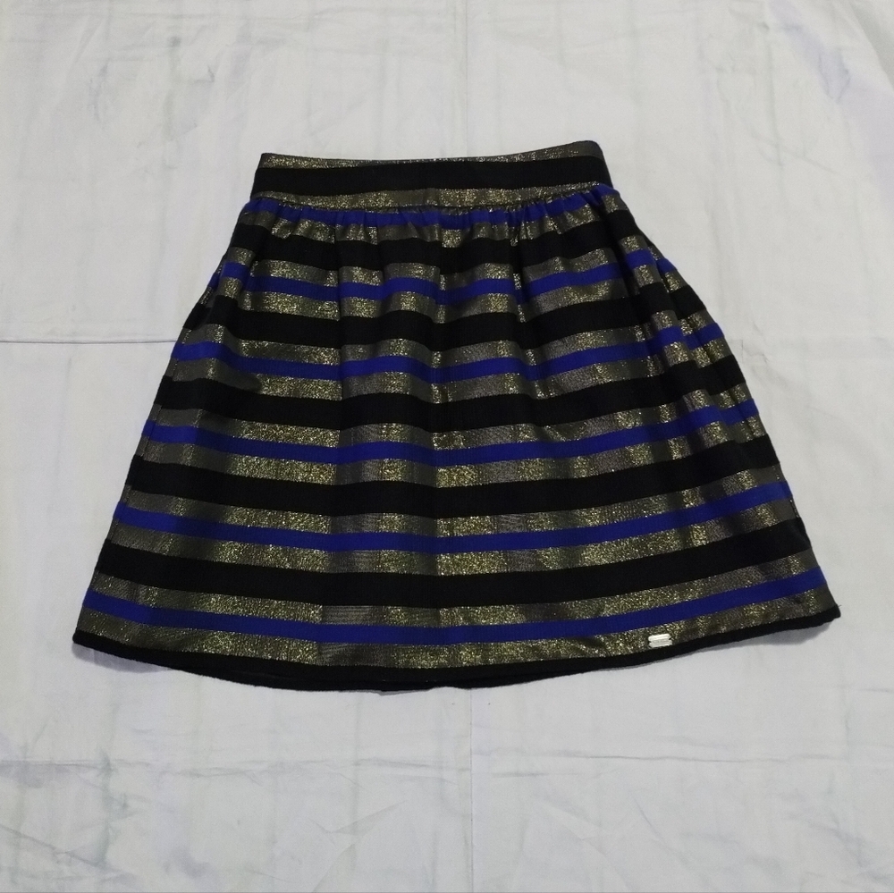 Black & Royal Blue Metallic Stripe A-Line Skirt